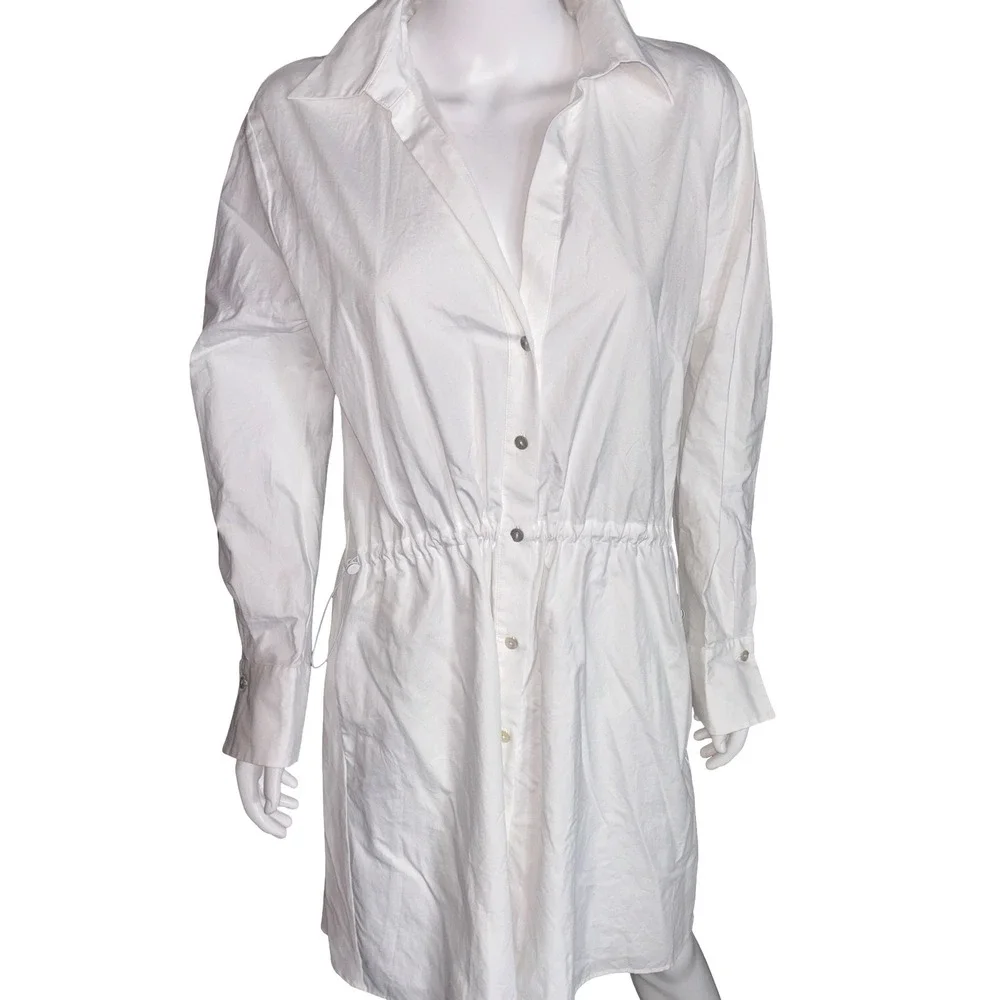 Vince White Adjustable Drawstring Waist Long Sleeve Shirt Dress Medium Casual - Picture 5 of 8